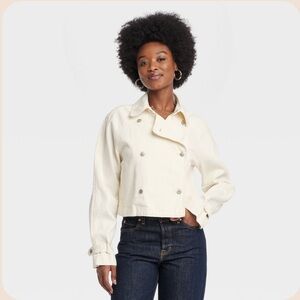 Universal Thread Women's Off-White Cropped Trench Jacket